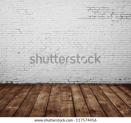 brick room and wooden floor Royalty-Free Stock Photo #117574456