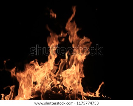 high temperature of open fire and flames when burning