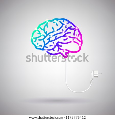 brain with electric wire and plug on a light background