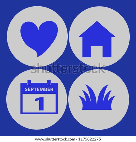 day vector icons set. with heart, first september calendar, grass and home in set