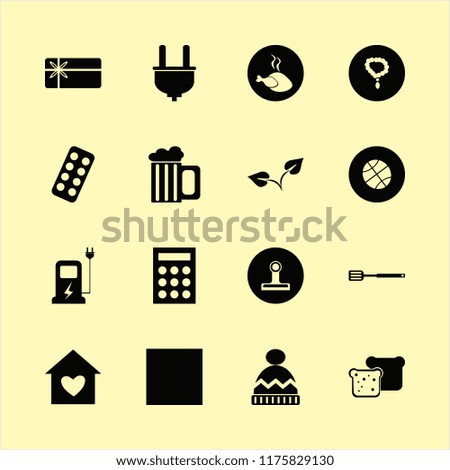 closeup vector icons set. with house heart, paper clip, hot chicken and car charger in set