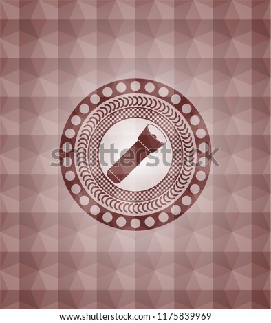 flashlight icon inside red seamless emblem with geometric pattern.