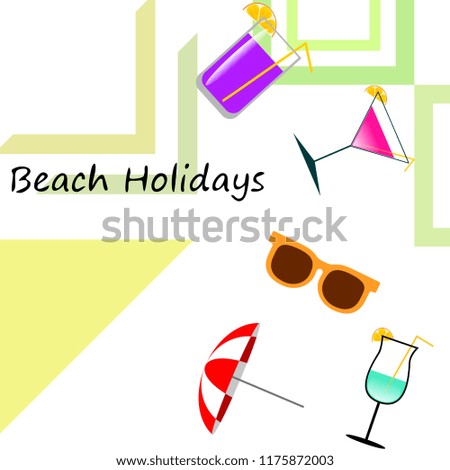 beach umbrella sunglasses cocktail beach holiday vector background