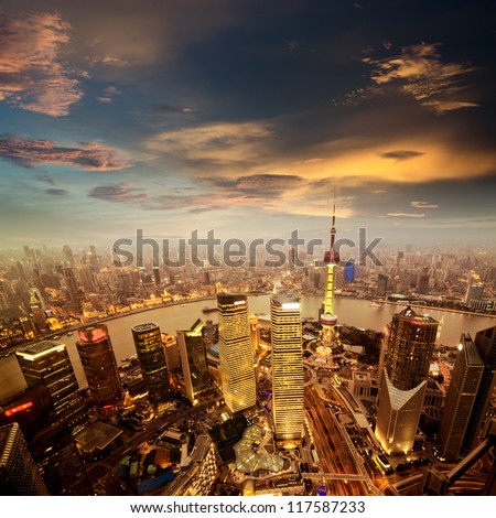 shanghai lujiazui finance and trade zone skyline