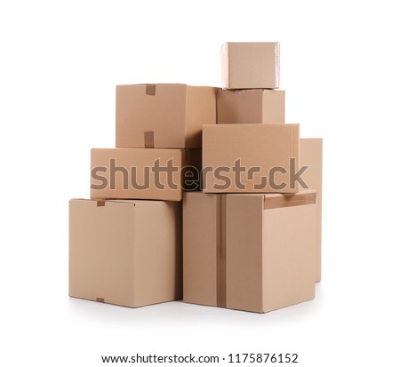 Cardboard boxes on white background. Moving day