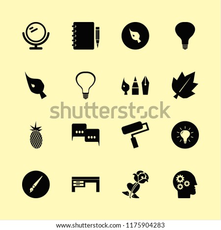 creative vector icons set. with gear head, leaf, drawing painting tools and notebook pencil in set