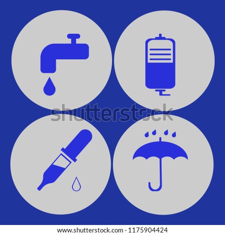 drop vector icons set. with water tap, dropper pipette, drop counter and umbrella in set