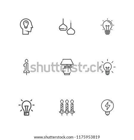 Collection of 9 illumination outline icons include icons such as idea, candle, candles, light bulb, light