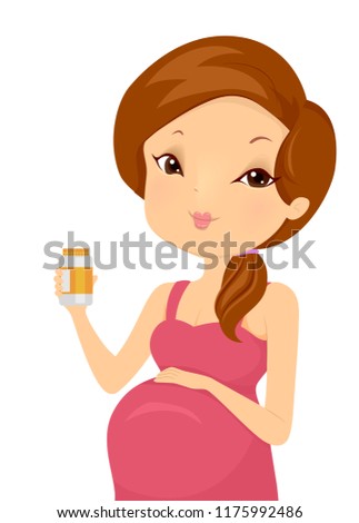 Illustration of a Pregnant Girl Holding a Bottle of Medicine or Supplements