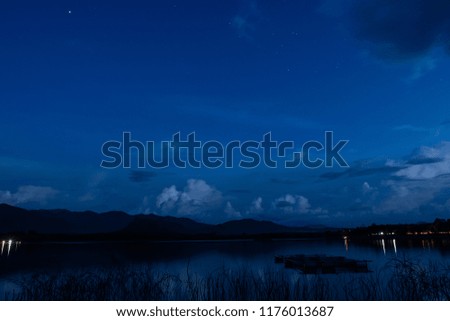 Lake at night, cloud in the beautiful sky