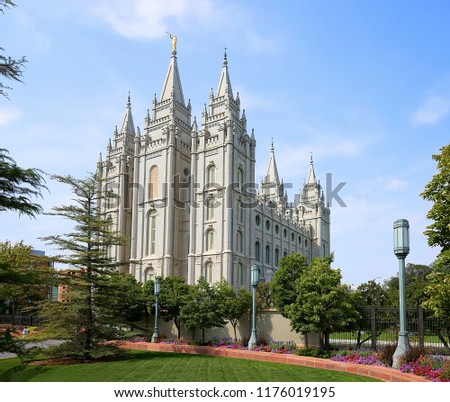 Temple Square, a granite structure that took 40 years to complete, and is a popular tourist destination.  Temple Square is own by The Church of Jesus Christ of Latter-day Saints, Salt Lake City, Utah.