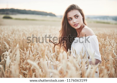 Beautiful girl in a field of wheat in a white dress, a perfect picture in the style lifestyle