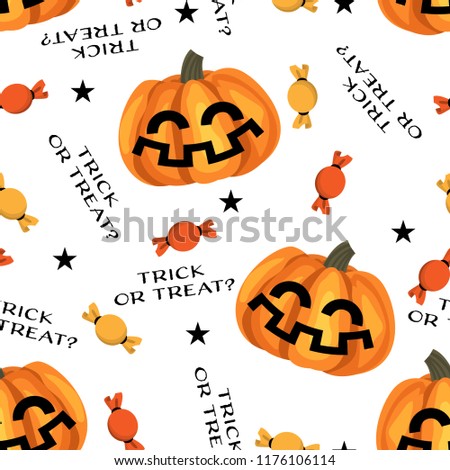 Halloween seamless pattern with cute Halloween pumpkin candy.