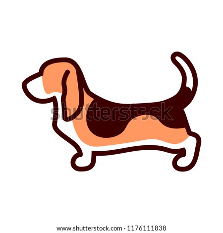 Vector Basset Hound Dog Icon Isolated On White Background