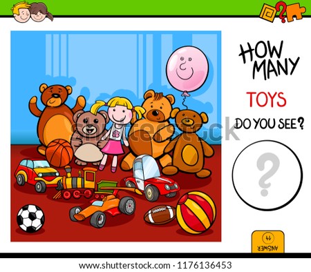 Cartoon Illustration of Educational Counting Activity Game for Children with Toys