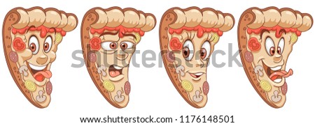 Pizza. Pizzeria Food concept. Emoji Emoticon collection. Cartoon characters for kids coloring book, colouring pages, t-shirt print, icon, logo, label, patch, sticker.