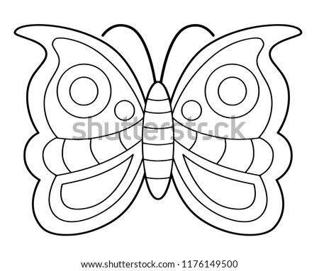 cartoon scene with beautiful butterfly on white background - vector coloring page - illustration for children