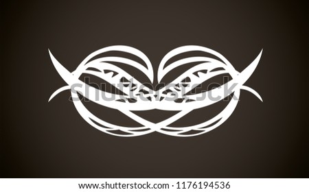 Old cute romantic book ribbon bow swirly tag swoosh element set isolated on dark black board  backdrop. Freehand white chalk outline drawn curly logo sketchy in artistic rustic curlicue scrawl style
