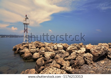 Beacon at the port of Faliraki, Rhodes Greece
