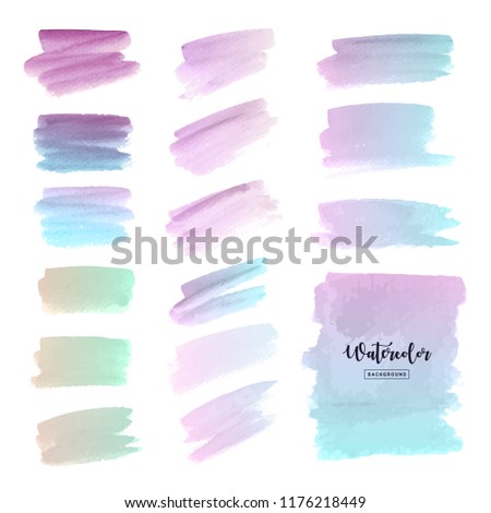 Watercolor background in pastel color. Colorful pack of watercolor strokes and frame for decorate banner and printing design. Vector illustration