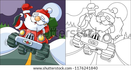 Funny Santa Claus Driving a Car Coloring Book with a Colored Example Royalty-Free Stock Photo #1176241840