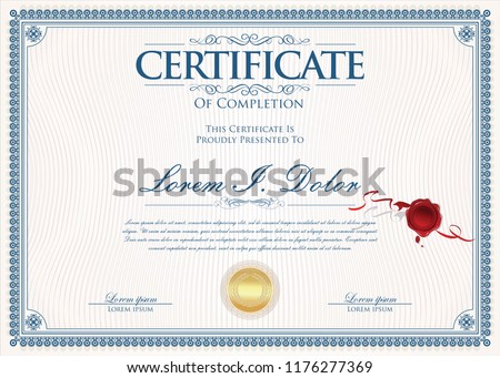 Certificate or diploma retro vintage design template  Royalty-Free Stock Photo #1176277369