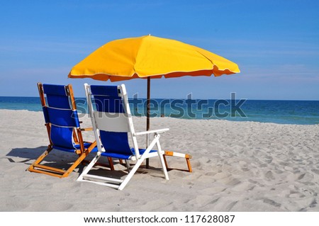 Beach Umbrella and Beach Chairs