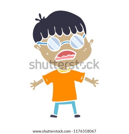 flat color style cartoon boy wearing spectacles