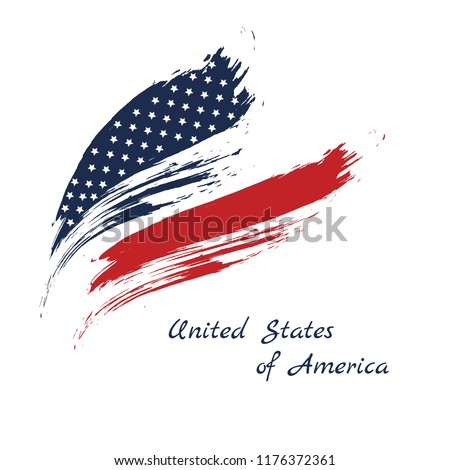 Grunge brush stroke watercolor of American flag, Vector illustration.