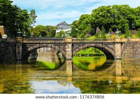 The Nijubashi Bridge is a bridge that connects the Imperial Palace front Plaza called the Kokyo Gaien and the Imperial Place over a deep moat.