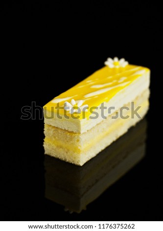 A piece of lemon cake. Selective focus.
