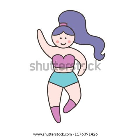 Girl power. Vector illustration in linear flat style - feminism concept - we can do it - girl showing fist - symbol of female power and woman rights.  International womens day graphic in vector.