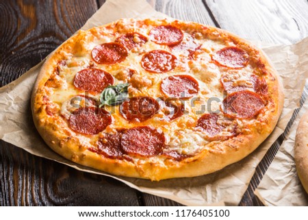 Small mini pizza (mini, miniature). Set Royalty-Free Stock Photo #1176405100