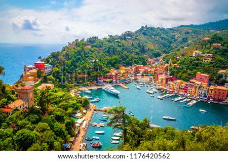 Beautiful bay with colorful houses in Portofino,  Liguria, Italy Royalty-Free Stock Photo #1176420562