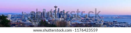 Panoramic View of Seattle Skyline at Dusk 