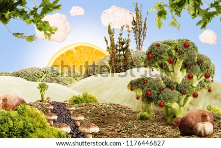 landscape made by vegetables an fruits