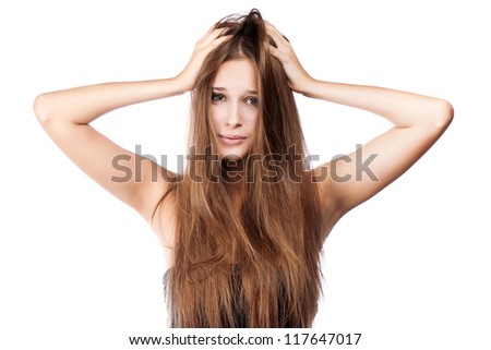 woman with tangled hair. isolated Royalty-Free Stock Photo #117647017