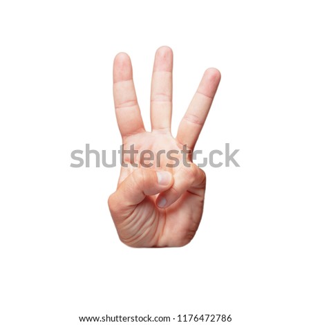 isolated cutout male hand showing a number