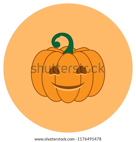 Pumpkin icon with carved muzzle on a round beige background, vector, 10 EPS