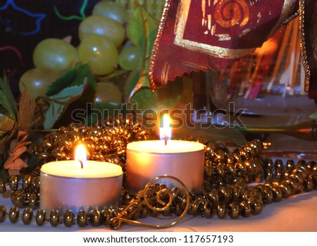 Christmas candles with brown and gold background