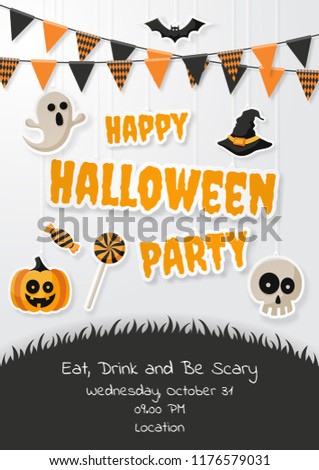 Happy Halloween Party Poster with flat icon. Vector illustration