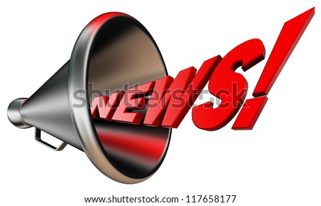 news red word and metal bullhorn on white background. clipping path included