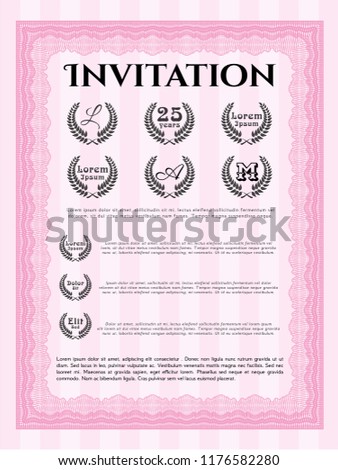 Pink Retro invitation. With guilloche pattern. Detailed. Money style design. 