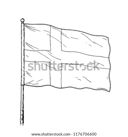 Flag of Sweden or Denmark drawing - vintage like illustration of flag. Isolated contour on white background.