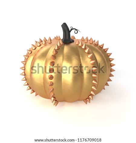 Holiday Halloween Gold Pumpkins with spikes on white isolated background. 3d render.