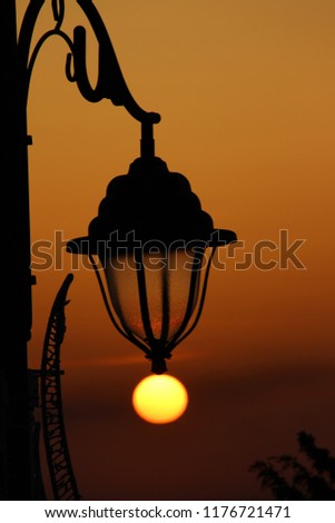Street lamps and sunset