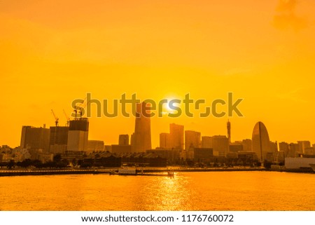 Beautiful exterior of building and architecture in Yokohama city skyline japan at sunset time
