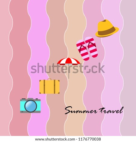 summer travel suitcase hat flip-flops umbrella camera vector background