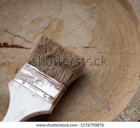 Painted brush at rustic wooden background