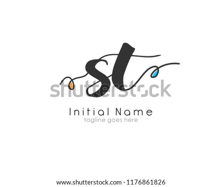 S T Initial handwriting for logo template vector with abstract line